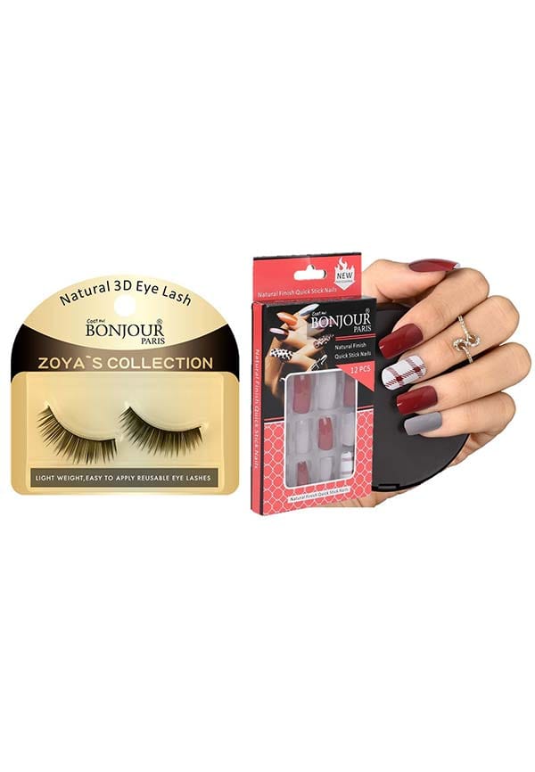 Style 9 - False Eye Lashes + False Nail Set with Glue