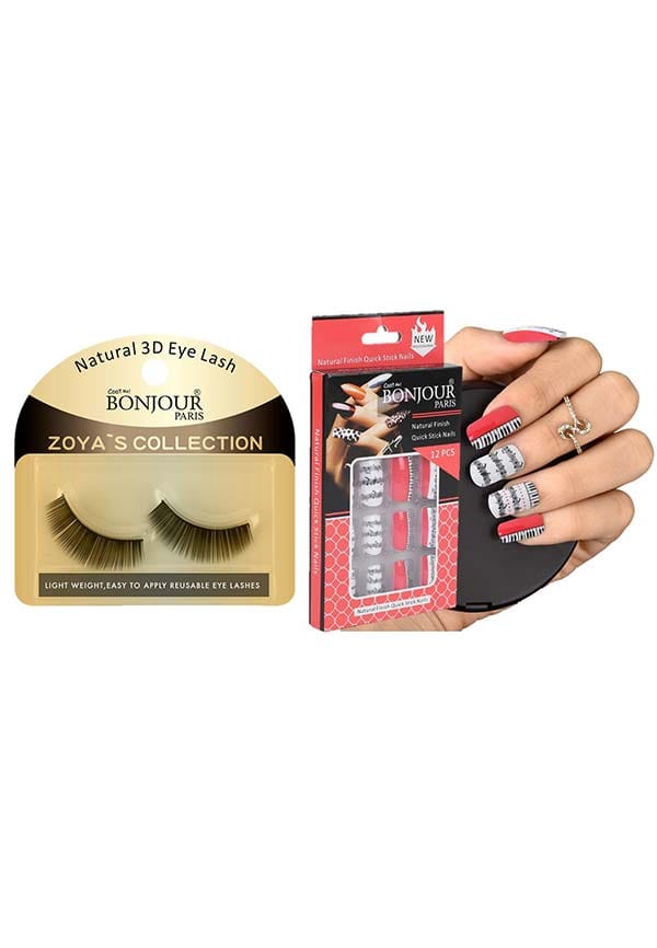 Style 10 - False Eye Lashes + False Nail Set with Glue