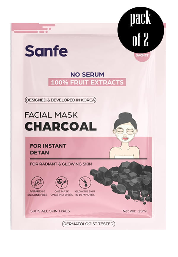 Instant Detan Charcoal Facial Mask | For radiant & glowin skin | 100% fruit extracts, Korean Mask