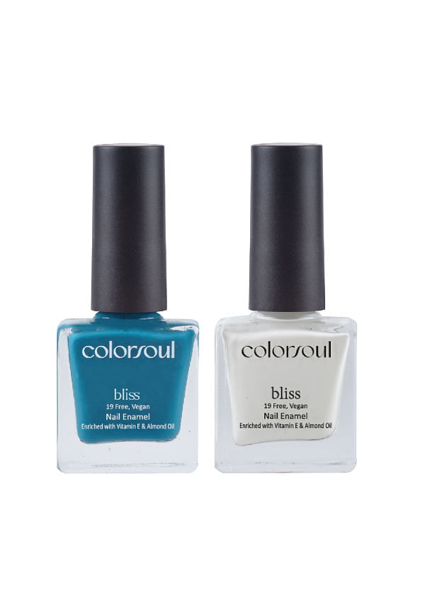 Bliss Nail Enamel - Teal Delight , Snowy White, (B21, B22)