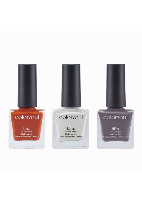 Bliss Nail Enamel - Rusty Orange, Snowy White, Grey Crest, (B16, B22, B23)