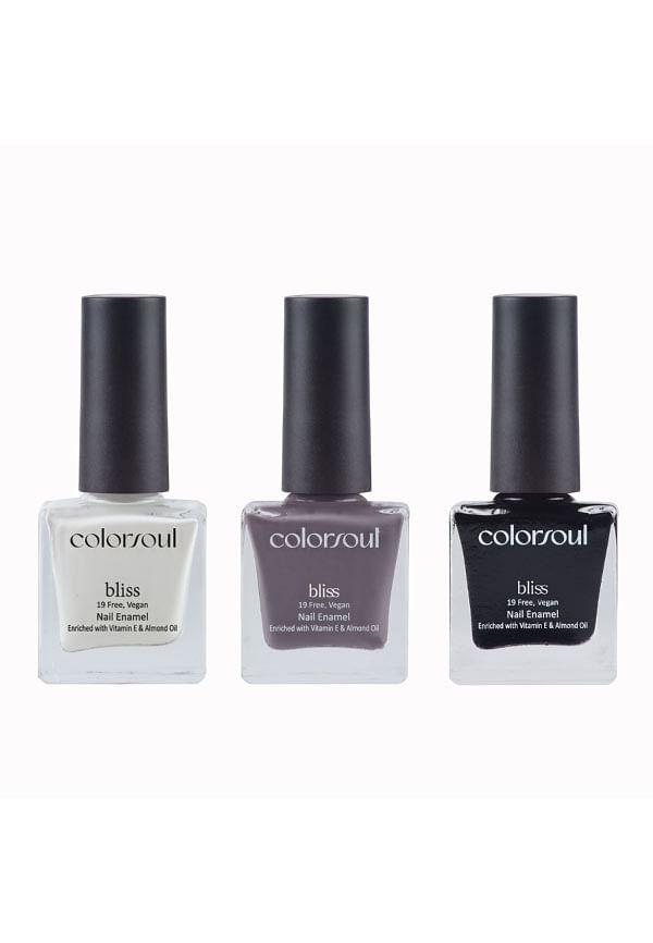 Bliss Nail Enamel - Snowy White, Grey Crest, Hot Tar, (B22, B23, B24)