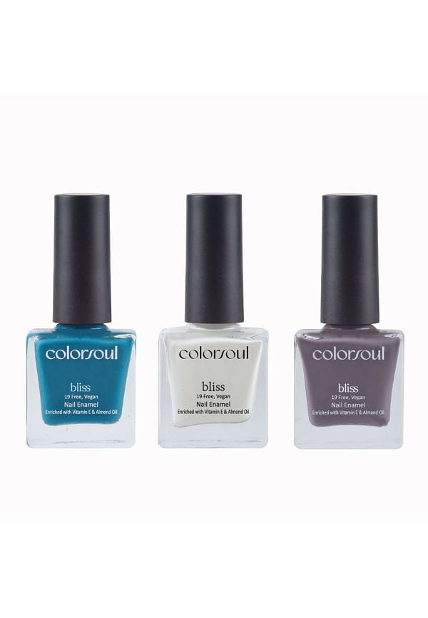 Bliss Nail Enamel - Teal Delight, Snowy White, Grey Crest, (B21, B22, B23)