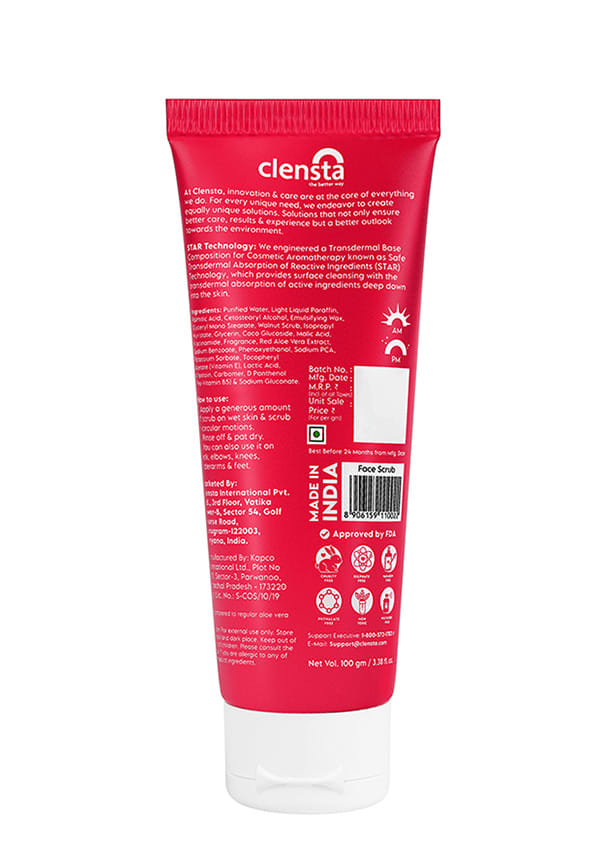 Red Aloe Vera Exfoliating Face Scrub With 3% Walnut Shell, lactic Acid & Vitamin E – thumbnail 2