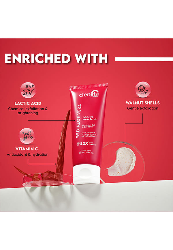 Red Aloe Vera Exfoliating Face Scrub With 3% Walnut Shell, lactic Acid & Vitamin E – thumbnail 4