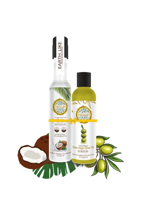 Extra Virgin Coconut (250ml) & Olive Oil (100ml) Combo –for Hair & skin