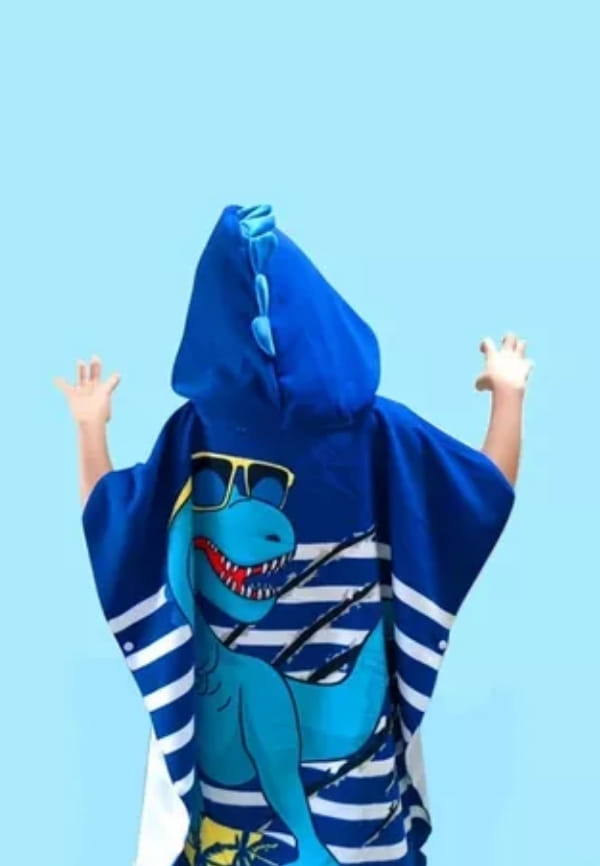 Hooded Kids Towel – Cool Blue Dino Design