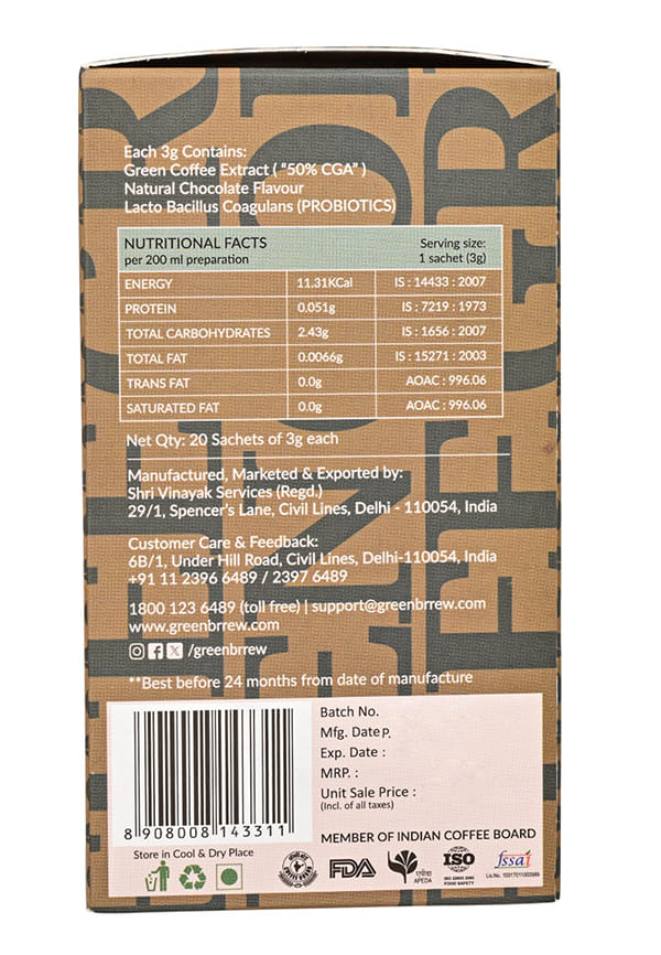 Chocolate Green,100% Unroasted Coffee,Rich Blend,Mood Booster – thumbnail 2