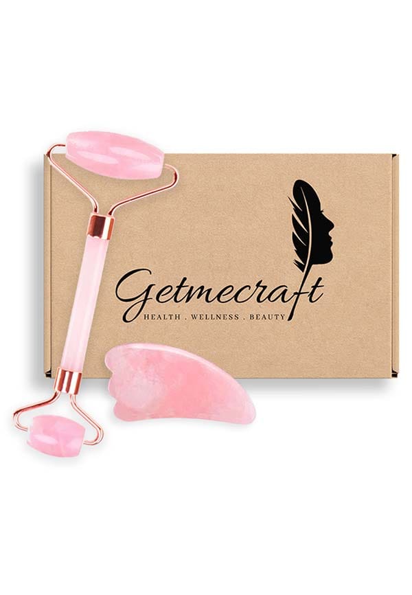 Rose Quartz Roller And 3 Bend Gua Sha Set