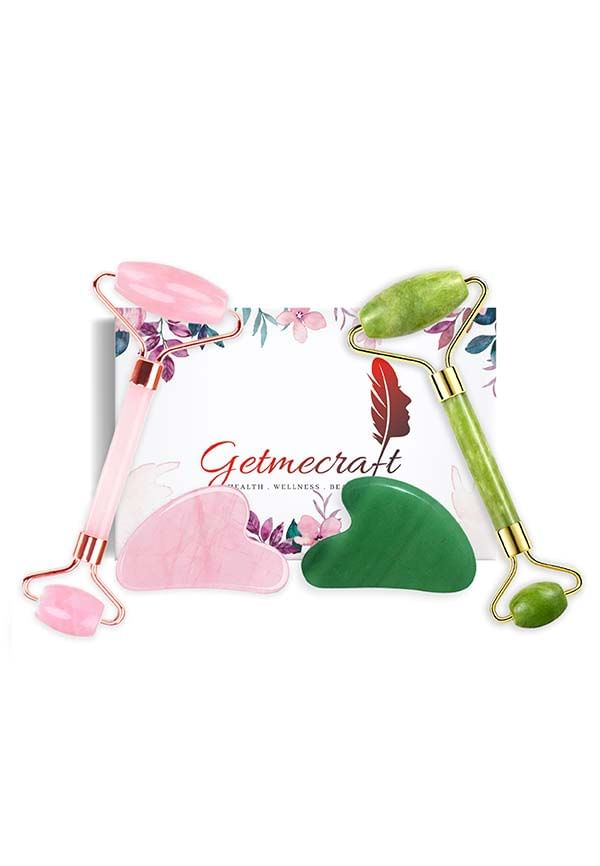 Rose Quartz Roller and Gua Sha with Jade Face Roller and Gua Sha