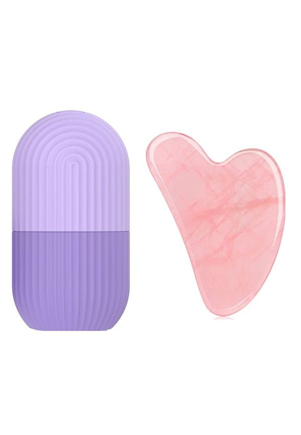 Ice Roller and Rose Quartz Gua Sha Facial Massage Tool