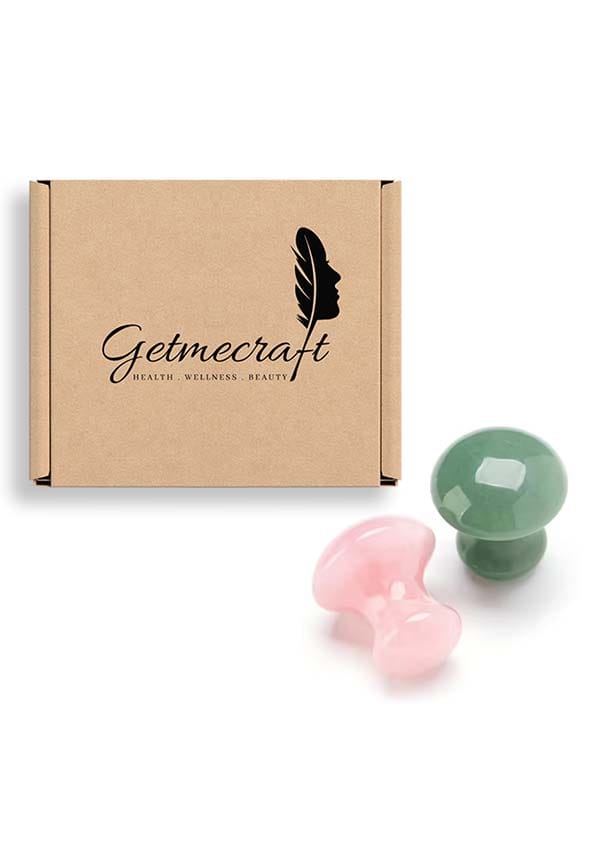 Rose Quartz and Jade Mushroom Gua Sha Set Rose Quartz and Jade Mushroom Gua Sha Set
