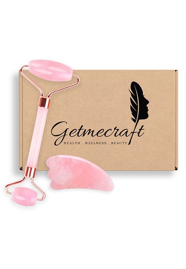 Rose Quartz Face Roller and Wing Shaped Gua Sha Facial Tool