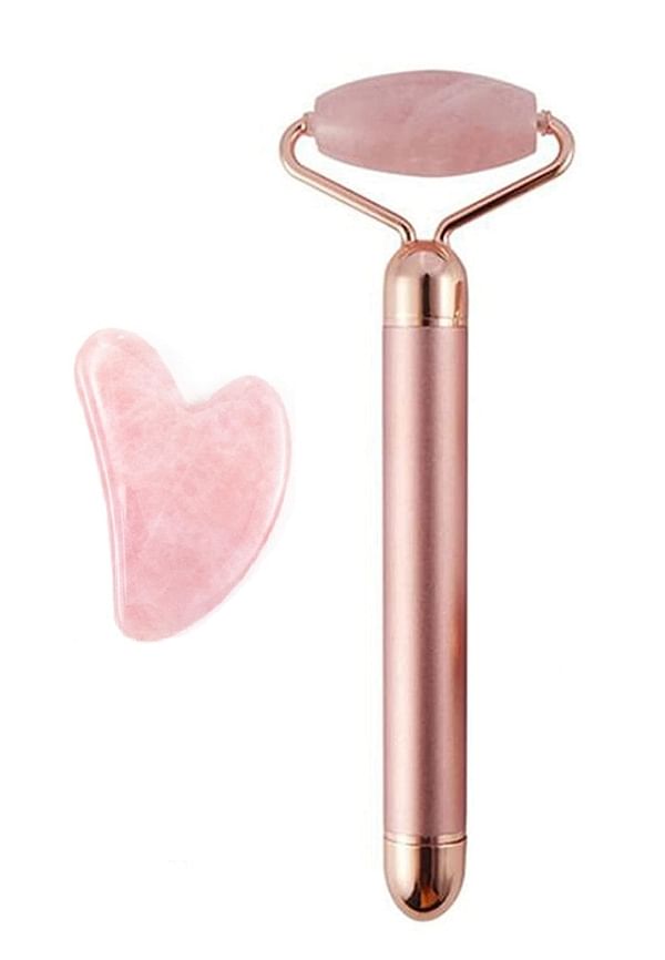 Rose Quartz Vibranting Face Roller and Gua Sha Set