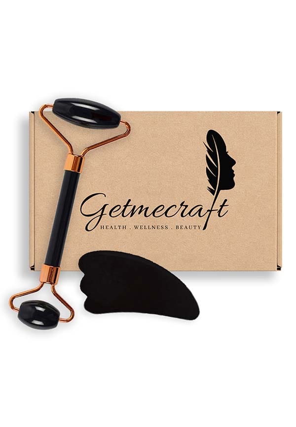 Black Obsidian Face Roller and Wing Shape Gua Sha Massage Tool Set