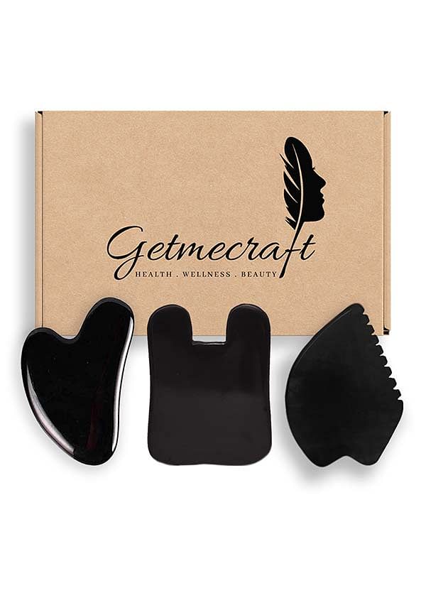Black Obsidian Gua Sha, Leaf Shape Gua Sha and Rabbit Ear Shape Gua Sha Facial Massage Tool