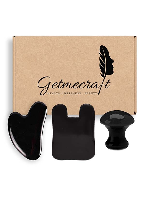 Black Obsidian Gua Sha, Mushroom Gua Sha and Rabbit Ear Shape Gua Sha Massage Tool Set