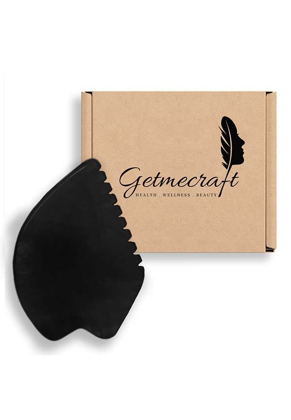 Black Obsidian Leaf Shape Gua Sha Facial Massage Tool with Teeth Shape Edges