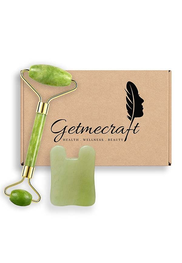 Jade Face Roller and Rabbit Ear Shape Gua Sha Massage Tool Set