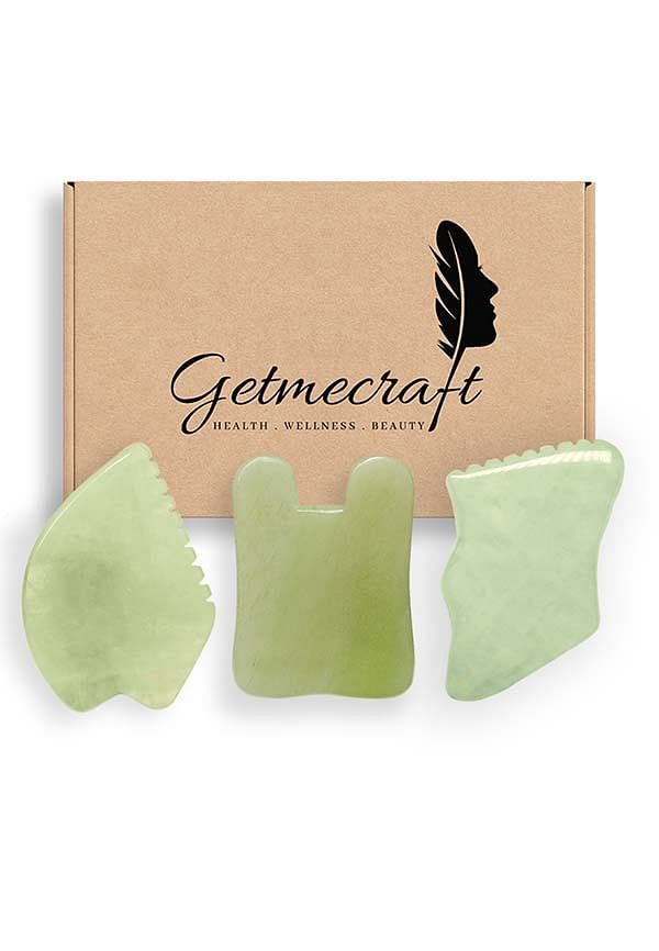 Jade Leaf Shape Gua Sha Rabbit Ear Shape Gua Sha and Teeth Edge Shape Gua Sha Massage Tool Set