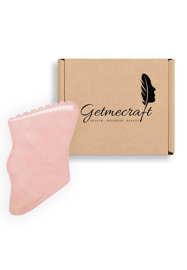 Rose Quartz Gua Sha Facial Massage Tool with Teeth Shape Sides and Ridges