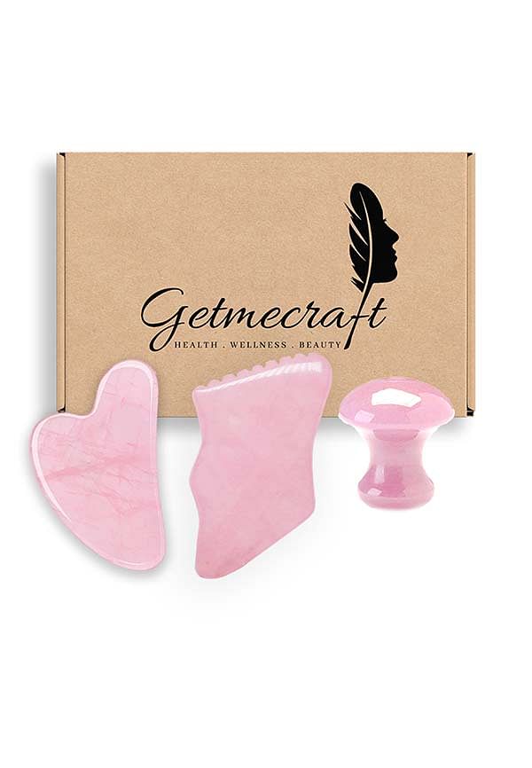 Rose Quartz Gua Sha, Mushroom Gua Sha and Teeth Eadge Gua Sha Massage Tool Set