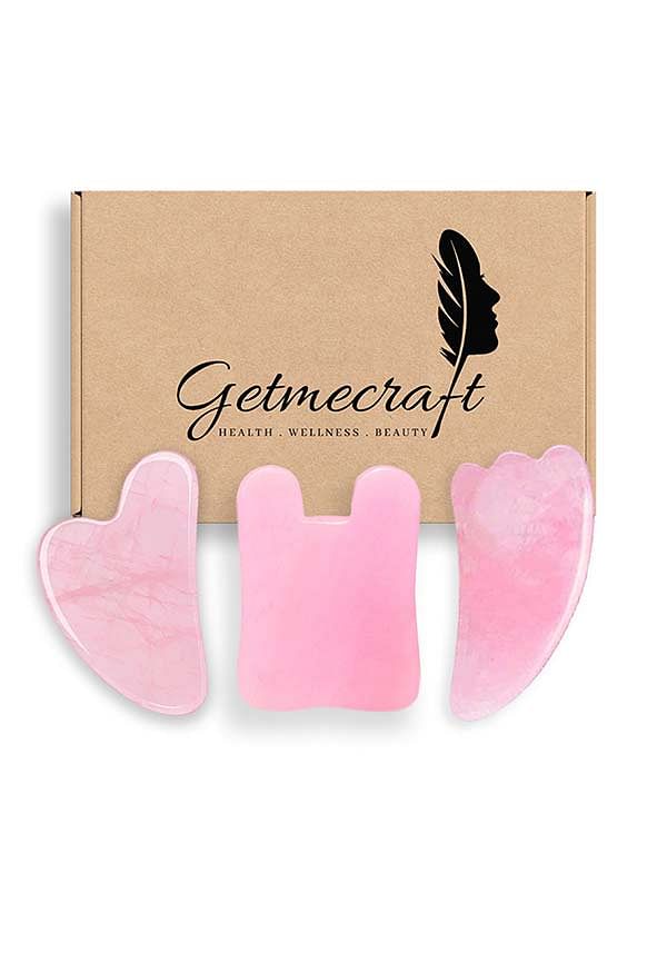 Rose Quartz Gua Sha, Wing Shape Gua Sha and Rabbit Ear Shape Gua Sha Massage Tool Set