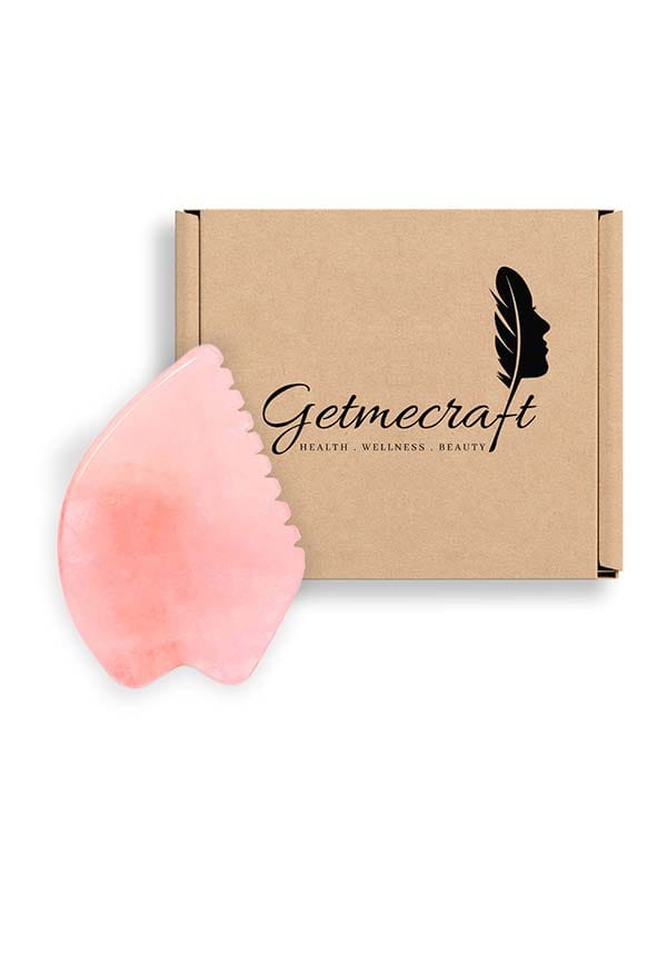 Rose Quartz Leaf Shape Gua Sha Facial Massage Tool with Teeth Shape Edges