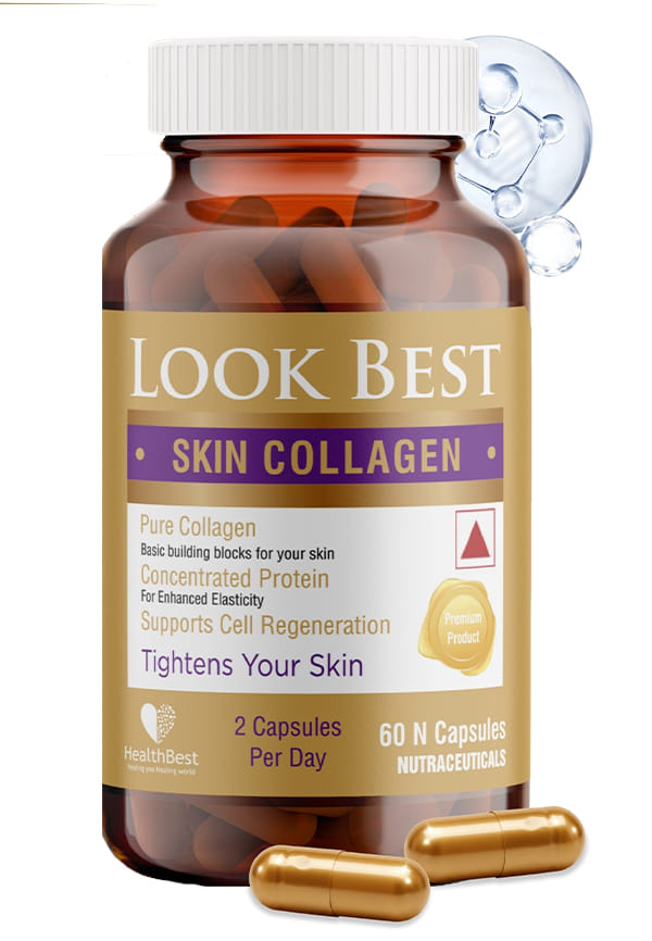 HealthBest Skin Collagen Supplement for Women & Men - Enhances Skin Tightening, Boosts Elasticity & Firmness
