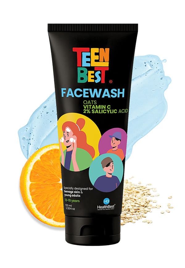 HealthBest 2% Salicylic Acid Face Wash for Teens Fights Acne Pimples & Blackheads Gentle Cooling Cleanser - 100ml