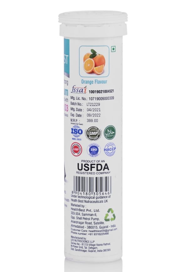KalciBest Calcium with Vitamin D3 Effervescent Tablets (400 IU) | Bone Support | Orange Flavor | 20 Tablets – thumbnail 3