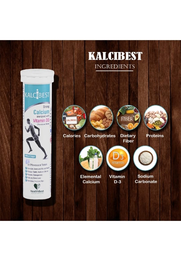 KalciBest Calcium with Vitamin D3 Effervescent Tablets (400 IU) | Bone Support | Orange Flavor | 20 Tablets – thumbnail 4