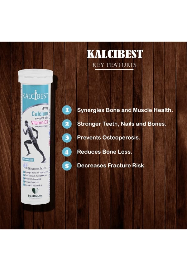 KalciBest Calcium with Vitamin D3 Effervescent Tablets (400 IU) | Bone Support | Orange Flavor | 20 Tablets – thumbnail 5