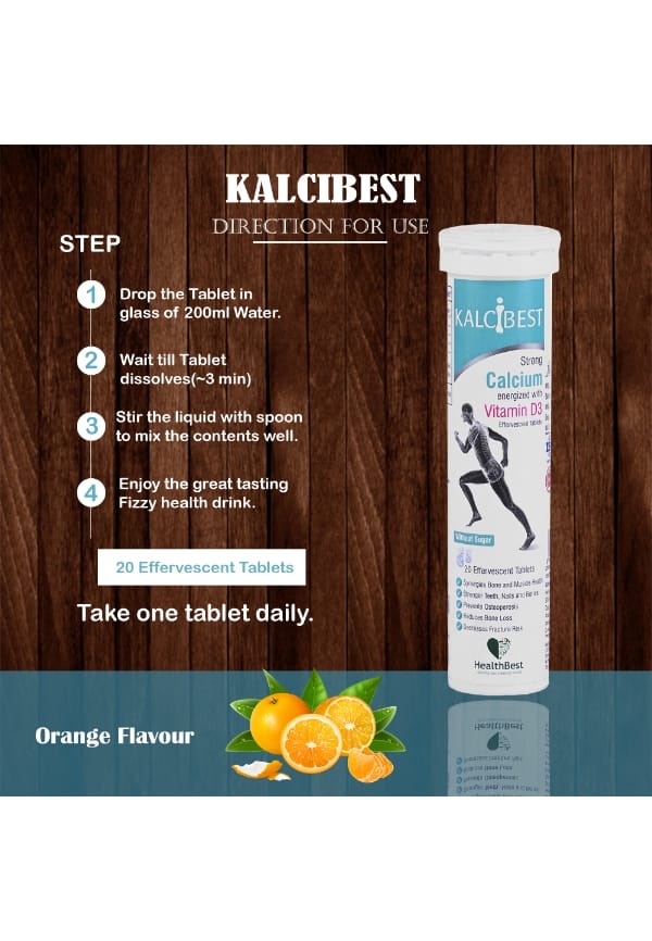 KalciBest Calcium with Vitamin D3 Effervescent Tablets (400 IU) | Bone Support | Orange Flavor | 20 Tablets – thumbnail 6
