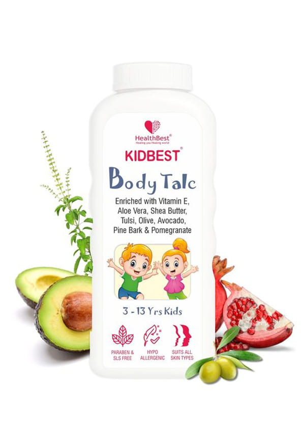 HealthBest Body Talc for Kids | Normal Skin, Sensitive Skin & Dry Skin | Tear, Paraben, SLS free - 100gm