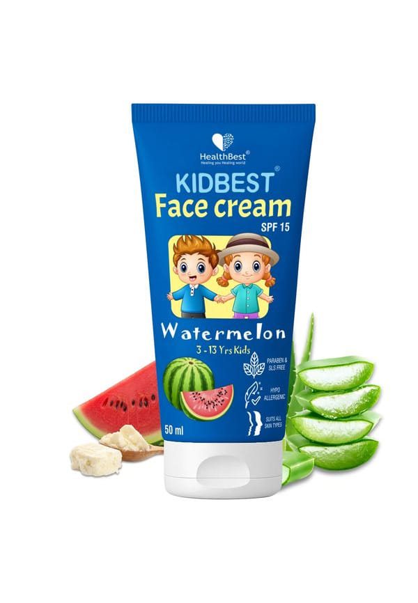 Kidbest Face Cream for Kids | SPF 15 | Safe for Sensitive Skin & Unscetened | Tear, Paraben, SLS free | Watermelon Flavor | 50ml