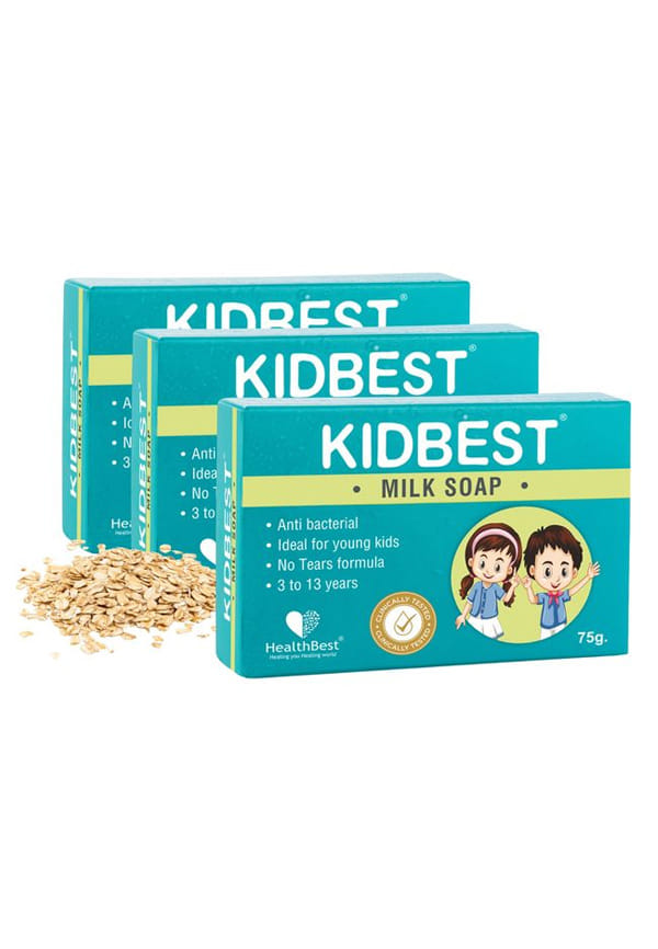HealthBest Milk Soap For Kids | Anti-Bacterial | Normal Skin, Sensitive Skin & Dry Skin, Tear free - 75gm (Pack of 3)