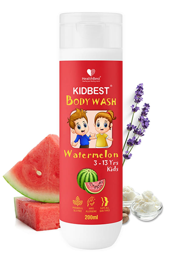 HealthBest Kid's Top to Toe Body Wash Watermelon Scent - Tear-Free, Anti-Bacterial, Paraben & SLS-Free - 500ml