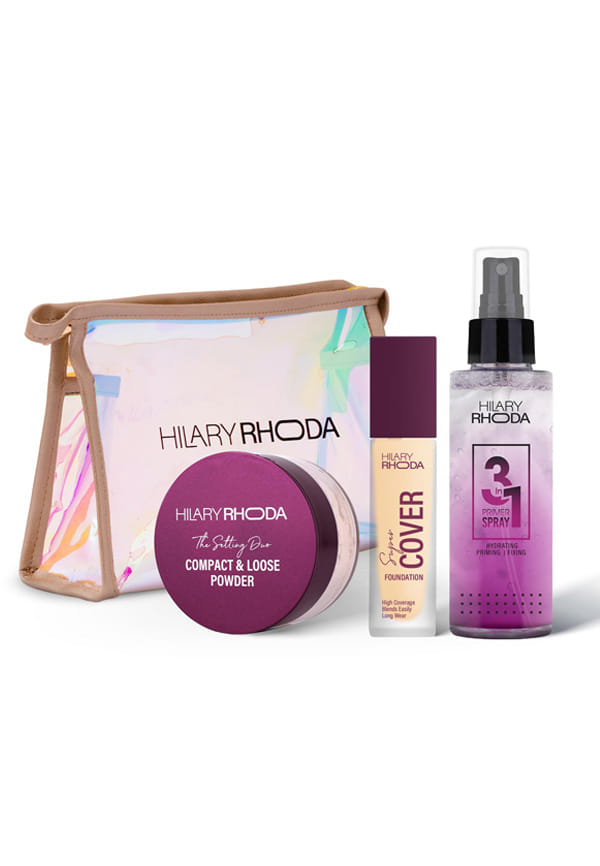 High Coverage Liquid Foundation | Compact & Loose Powder | Makeup Setting Spray | 3-in-1 Primer Spray