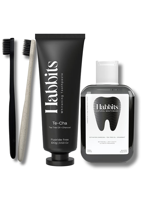 Whitening Routine Bundle, 1 Teeth Whitening Toothpaste, 1 Alcohol-Free Charcoal Mouthwash & 2 Wheat-Straw Toothbrush Whitening Routine Bundle, 1 Teeth Whitening Toothpaste, 1 Alcohol-Free Charcoal Mouthwash & 2 Wheat-Straw Toothbrush