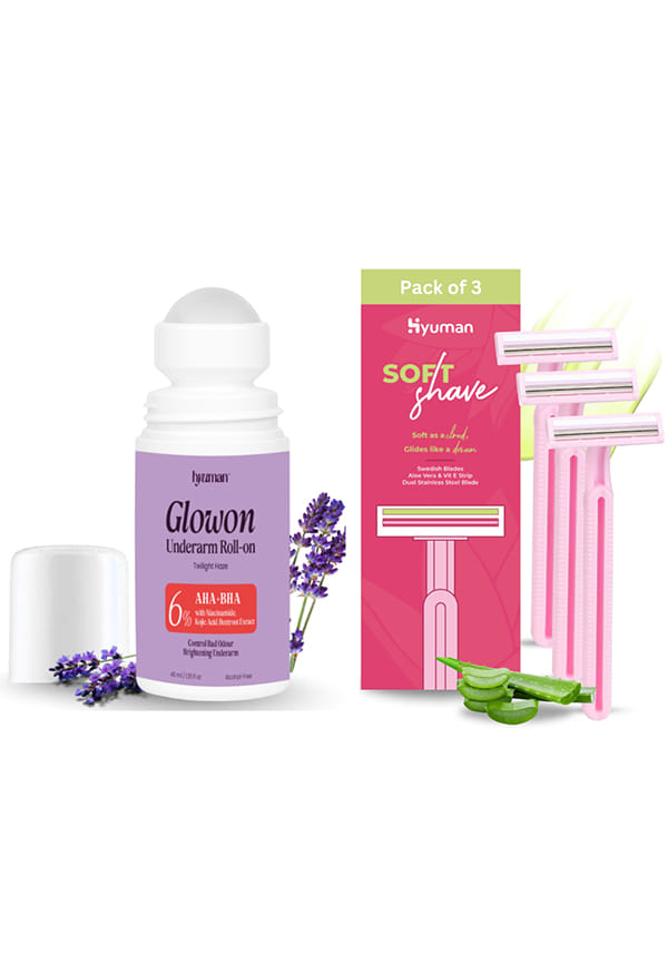 Underarm Roll-On & SoftShave Razor Pack of 3 | Bright Underarms & Smooth Shaving Combo for Women