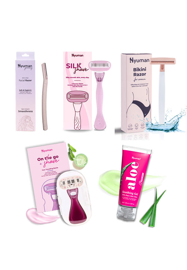 Grooming Combo - Face Razor + SilkShave Razor + Pod Razor + Bikini Razor + Aloevera Gel