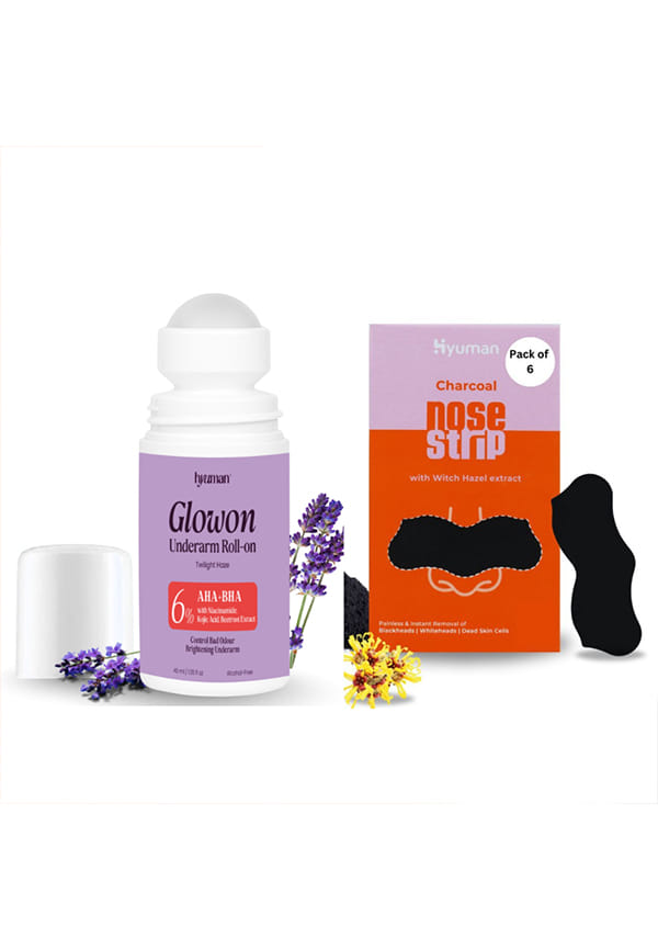 Underarm Roll-On & Nose Strips Pack of 6 | Brightening Roll-On + Deep Cleansing Blackhead Removal Strips