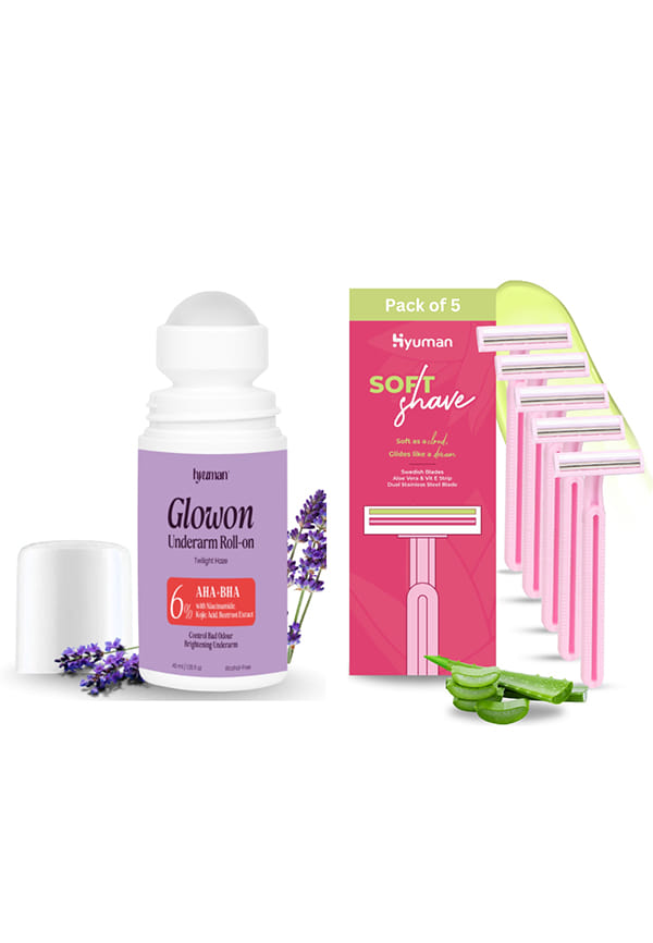 Underarm Roll-On & SoftShave Razor Pack of 5 | Bright Underarms & Smooth Shaving Combo for Women