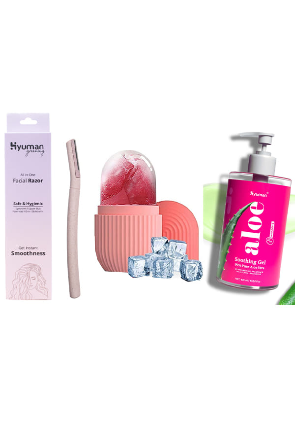 Grooming Combo – Face Razor + Ice Roller + Aloevera Gel