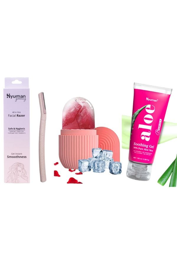 Grooming Combo – Face Razor + Ice Roller + Aloevera Gel