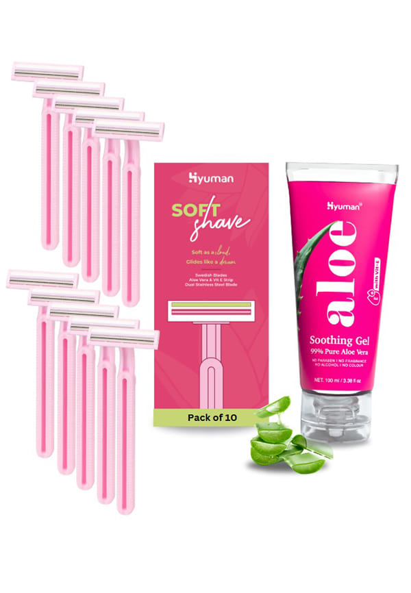 Hyuman SoftShave Body Razor Combo Pure Aloe Vera Gel
