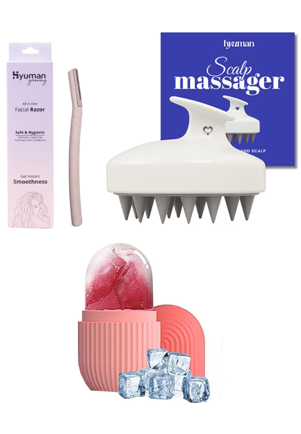 Grooming Combo – Face Razor + Ice Roller + Scalp Massager