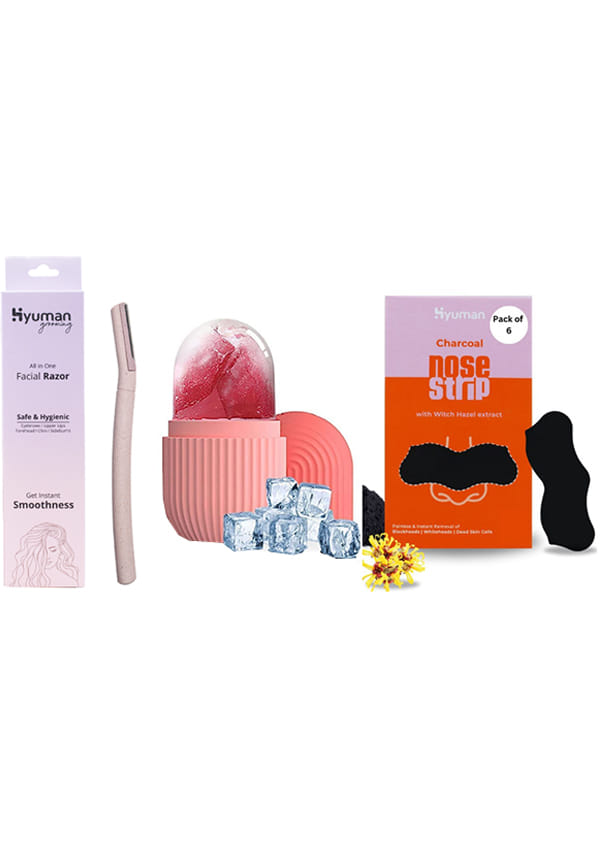 Grooming Combo – Face Razor + Ice Roller + Nose Strips Pack