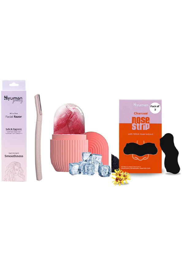 Grooming Combo – Face Razor + Ice Roller + Nose Strips Pack